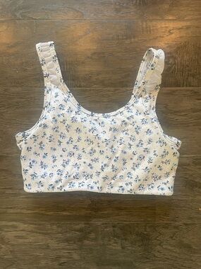 Astoria Activewear Women’s White and Blue Floral Sports Bra Size Small